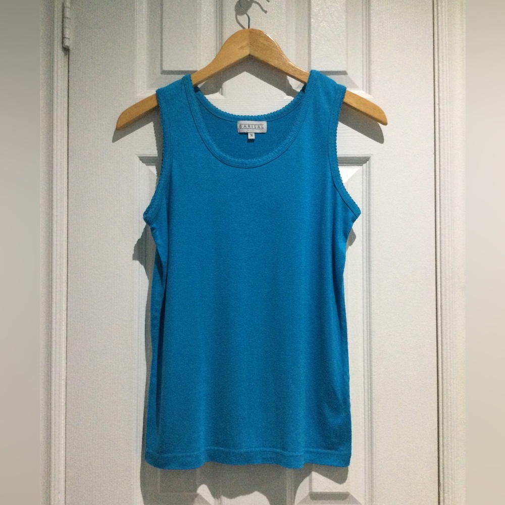 Barisal Turquoise Scoop Neck Tank Top With Exclusive Trims
